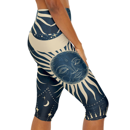 Yoga Capri Leggings Cosmic Sun Design