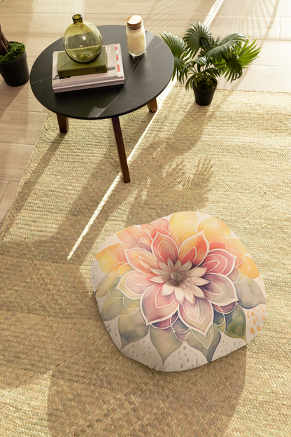 Yoga Floor Round Pillow: Lotus Flower