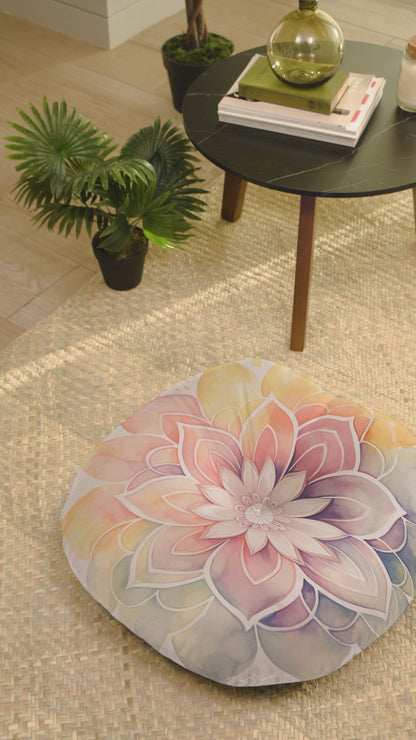 Yoga Floor Round Pillow: Lotus Flower